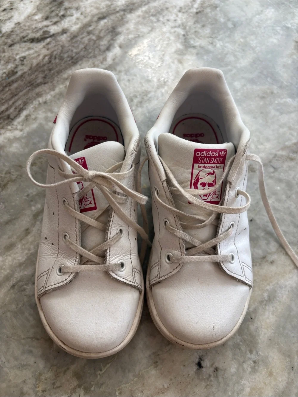 adidas Kids White Sneakers with Pink Heel Accents